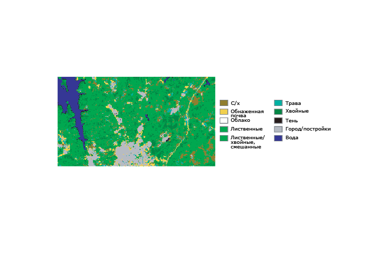 Пример тематического растра, отображающего землепользование Пример тематического растра, отображающего землепользование