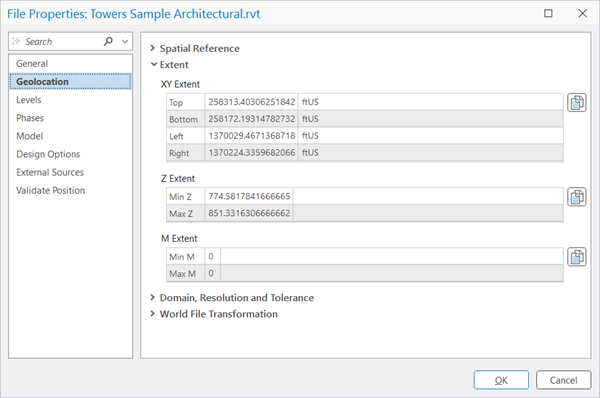 Вкладка геолокации свойств файла BIM Вкладка геолокации свойств файла BIM