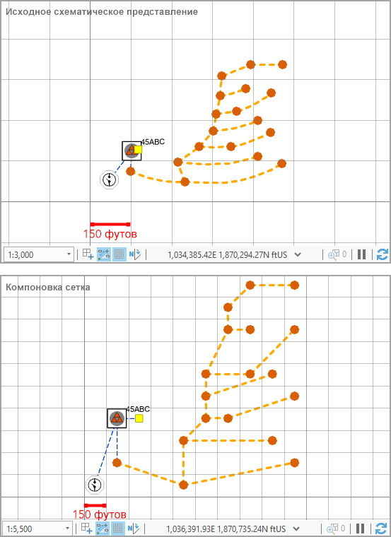 Пример схемы до и после применения компоновки Сетка