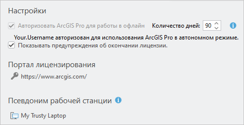 Настройка Авторизовать ArcGIS Pro для работы в офлайн