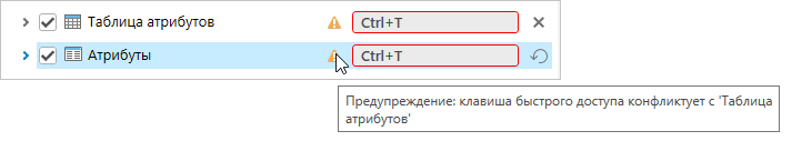 Значок предупреждения с подсказкой экрана, отображающейся рядом с дубликатом сочетания клавиш быстрого доступа