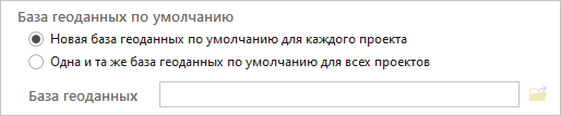 Опции базы геоданных для создания новых проектов