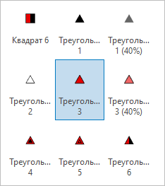 Символ Треугольник 3, выбранный в галерее символов.