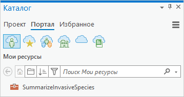 Вкладка Портал на панели Каталог, показывающая веб-инструмент в Моих ресурсах