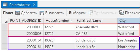 Таблица атрибутов PointAddress с полем POINT_ADDRESS_ID для связи дублирующихся объектов в одном местоположении