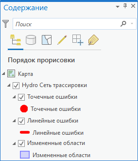 Набор данных сети трассировки в панели Содержание