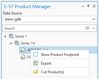 Context menu in the S-57 Product Manager pane