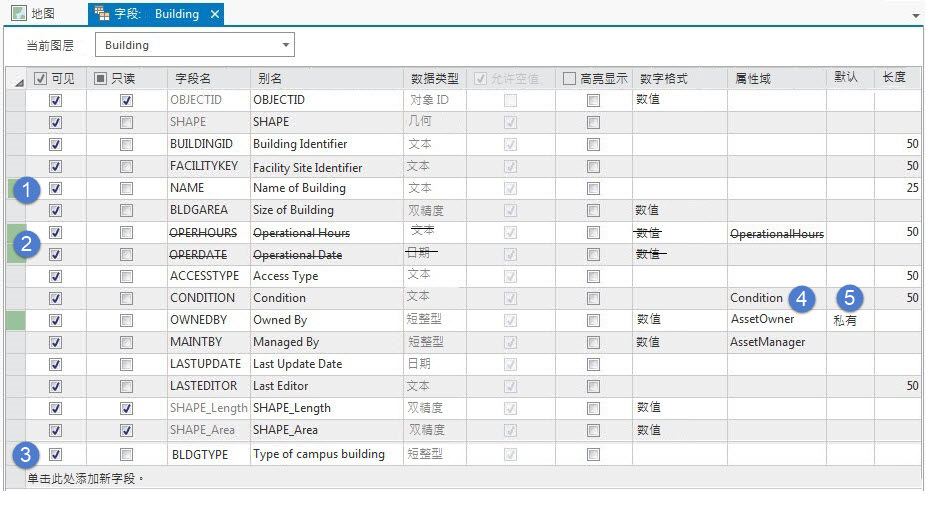 在“字段”视图中完成的编辑操作示例