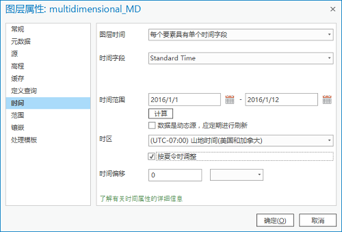 图层属性的时间选项卡