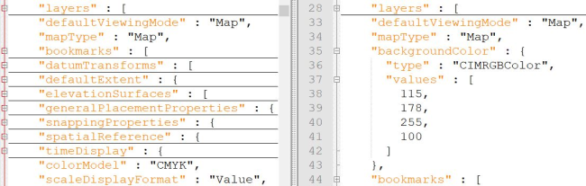 将背景颜色插入到 JSON 文件中之前和之后结果的屏幕截图。