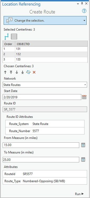 Create Route pane with Route ID Attributes