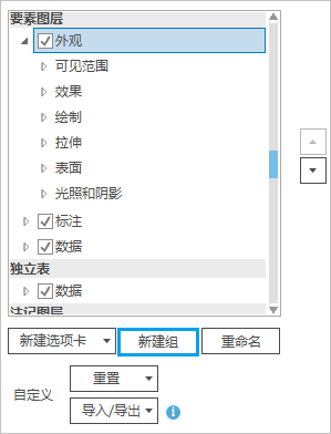 选择的选项卡和“新建组”按钮