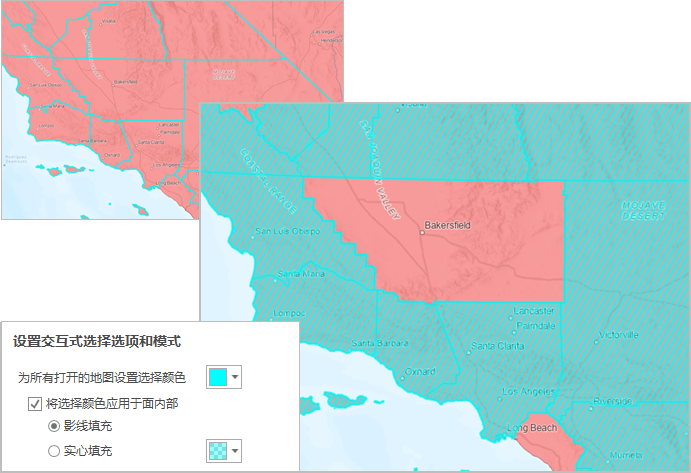 加利福尼亚州的所选县的两张地图