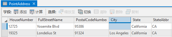 没有“连接 ID”字段且缺少城市名称值的 PointAddress 数据