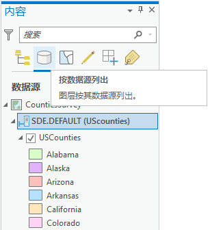 “内容”窗格的“按数据源列出”视图