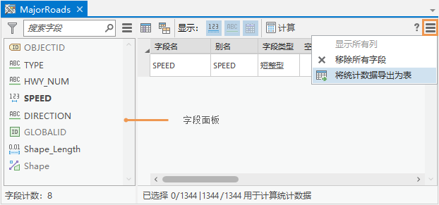 显示菜单按钮上的选项的数据工程视图。