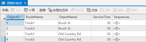 “货物补给点”属性表