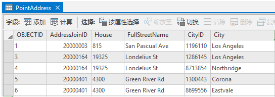 两个要素具有相同地址连接 ID 值的的参考数据属性表