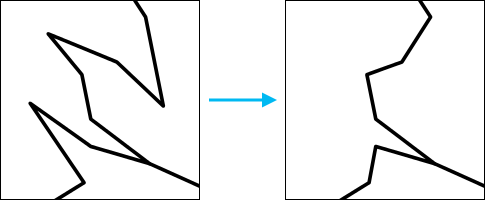 Roads before and after running Remove Cutback Vertices with a 40 degree minimum angle