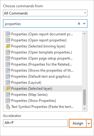 为命令分配的键盘加速器