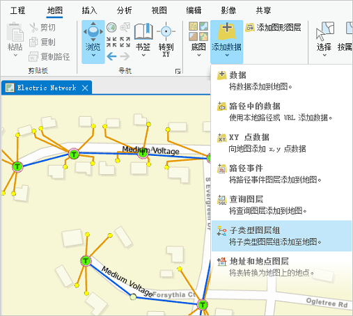 “添加数据”下拉菜单中的“子类型图层组”命令