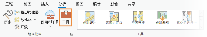 功能区上的“分析”选项卡，其中简要介绍了“工具”命令