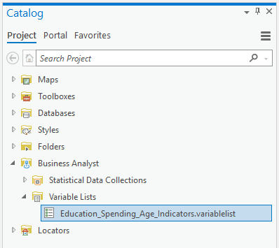Variable lists in the Catalog pane