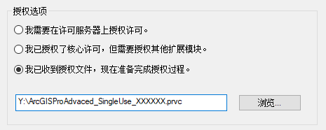 将在“授权选项”页面上指定许可文件。