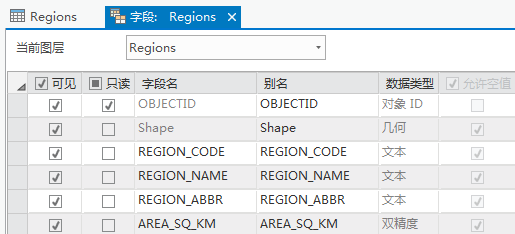 属性表的字段视图