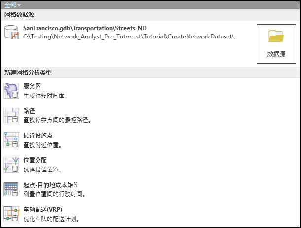 将使用本地网络数据集创建网络分析图层。