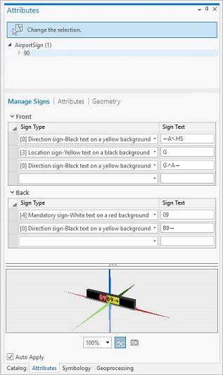 Attributes pane with airport sign selected