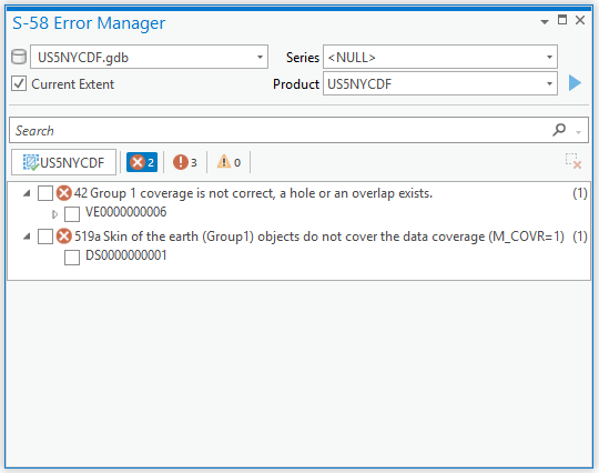 S-58 Error Manager dialog box