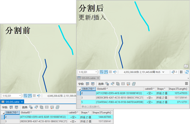 使用“更新/插入”分割模型之前和之后。