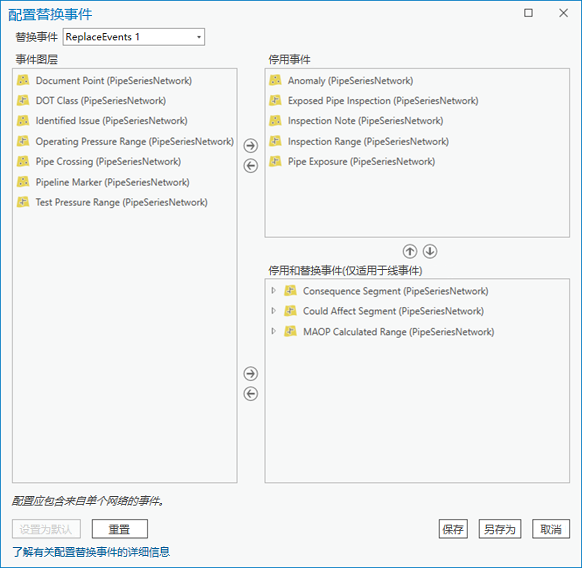配置事件替换对话框
