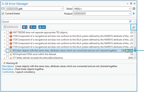 Remove all primitive and error geometries highlighted in the S-58 Error Manager pane