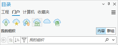 “目录”窗格中已选中“我的组织”和“内容”的“门户”选项卡