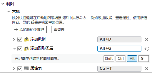 “制图”组的“常规”子组中的新快捷键