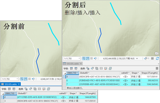 使用“删除/插入/插入”分割模型进行编辑之前和之后。