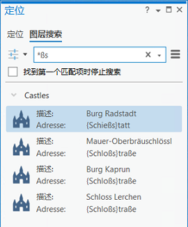 在“定位”窗格中使用单个星号进行的增强型图层搜索