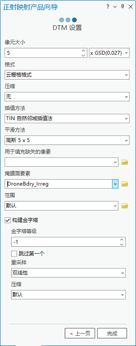 正射映射产品向导 DTM 设置