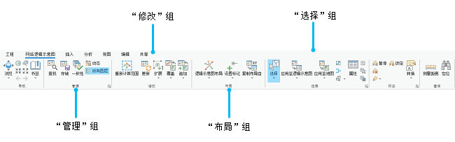 “网络逻辑示意图”首页选项卡上的工具和命令