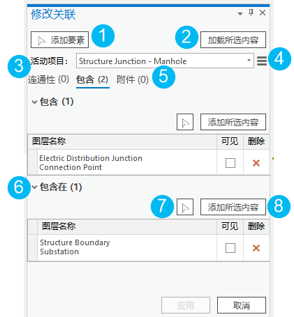 “修改关联”窗格的元素