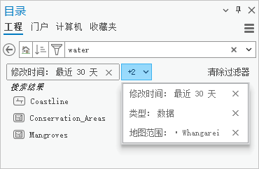 “目录”窗格中活动过滤器的下拉列表