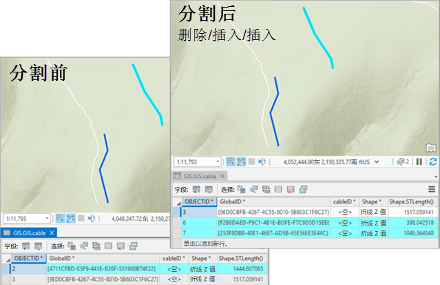 使用“删除/插入/插入”分割模型进行编辑之前和之后