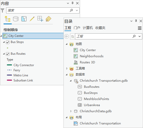 地图的“内容”窗格和“目录”窗格 地图的“内容”窗格和“目录”窗格