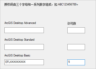 ArcGIS Desktop Basic 的五个浮动版许可的授权码 ArcGIS Desktop Basic 的五个浮动版许可的授权码