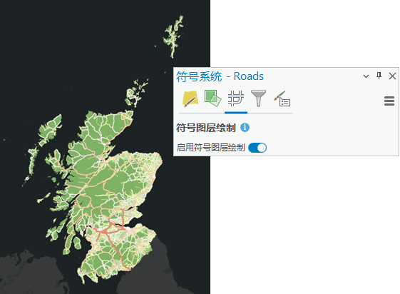 已打开符号图层绘制的“符号系统”窗格和已更新的地图 已打开符号图层绘制的“符号系统”窗格和已更新的地图