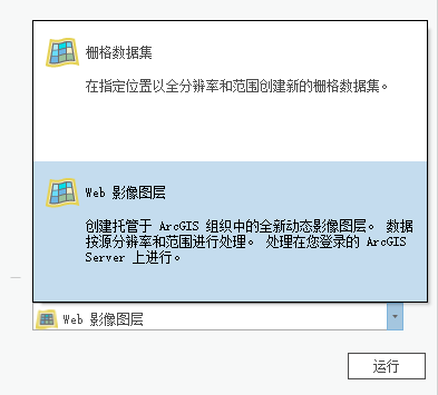 “输出类型”下拉列表中的“Web 影像图层”选项 “输出类型”下拉列表中的“Web 影像图层”选项