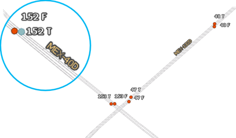 每个距离标记都具有“自”和“至”点 每个距离标记都具有“自”和“至”点