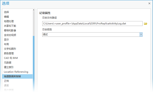 已从“选项”对话框访问的“地理数据库复制”选项卡 已从“选项”对话框访问的“地理数据库复制”选项卡